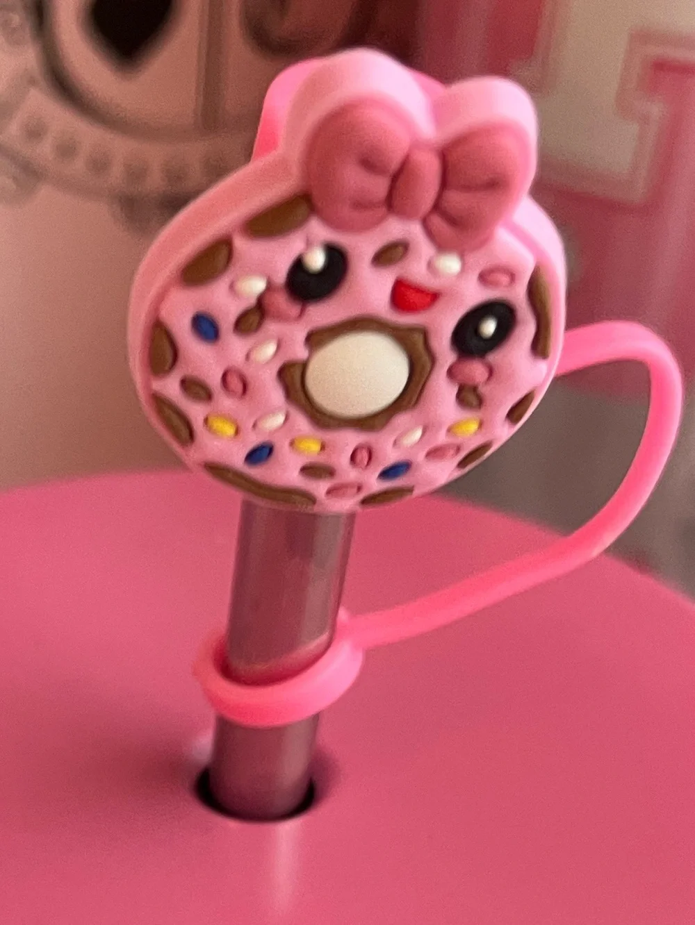 Starbucks Hot Pink Tumbler with Donut Stirrer